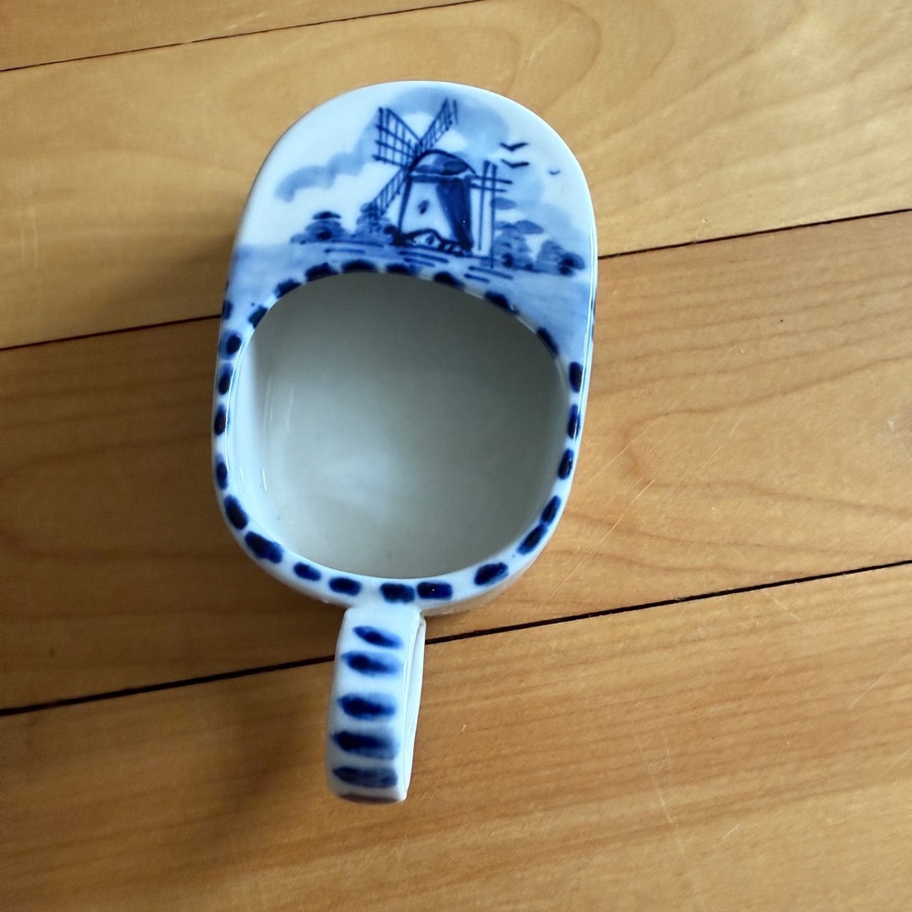 Blue and White Ceramic Dutch Shoe